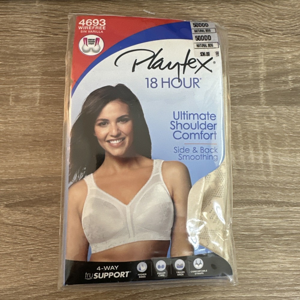 Playtex Bra Womens 50DDD Beige Wireless Support Smoothing 18 Hour 4693 NWT